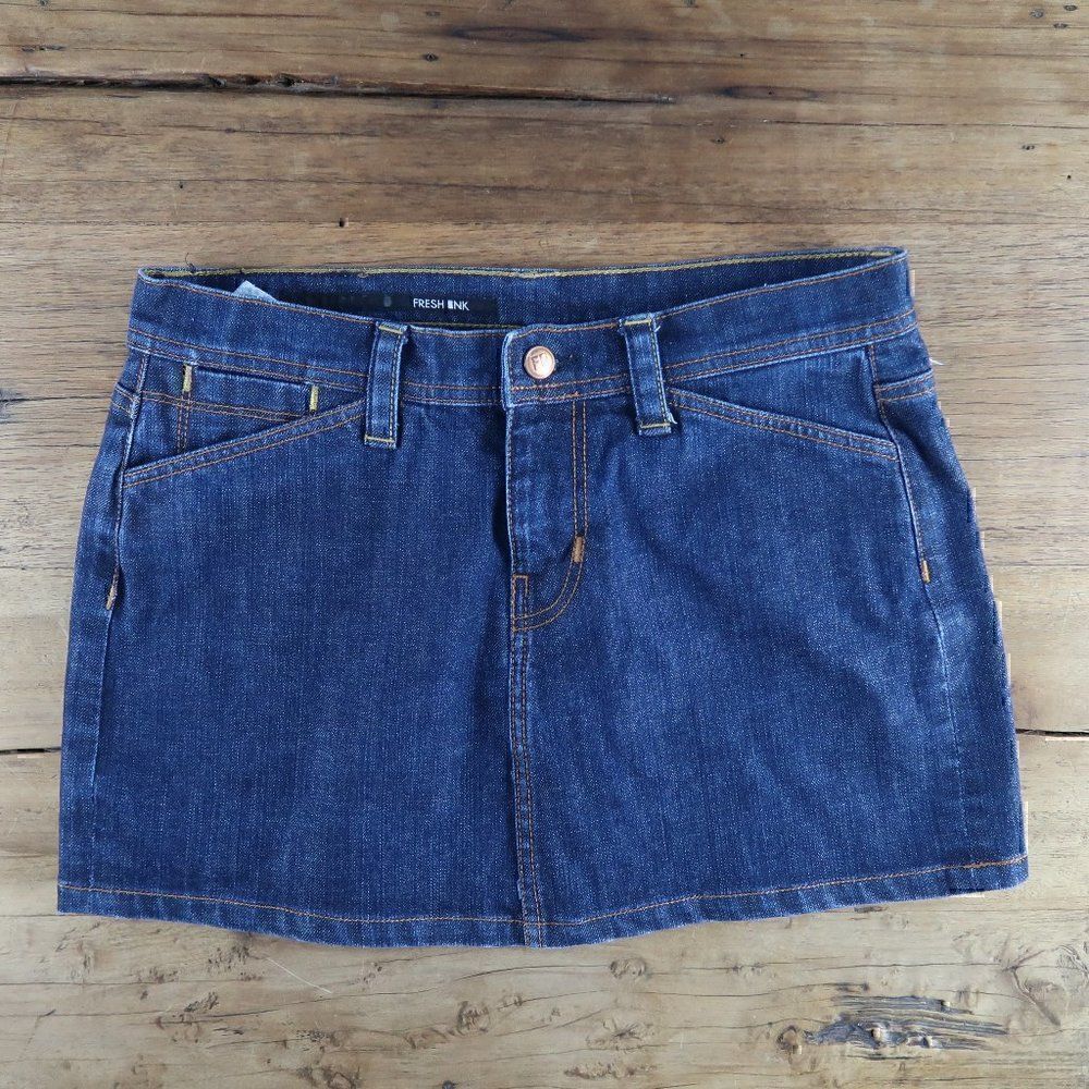 FRESH INK DARK WASH STRETCH BLUE DENIM MINI SKIRT SIZE 28